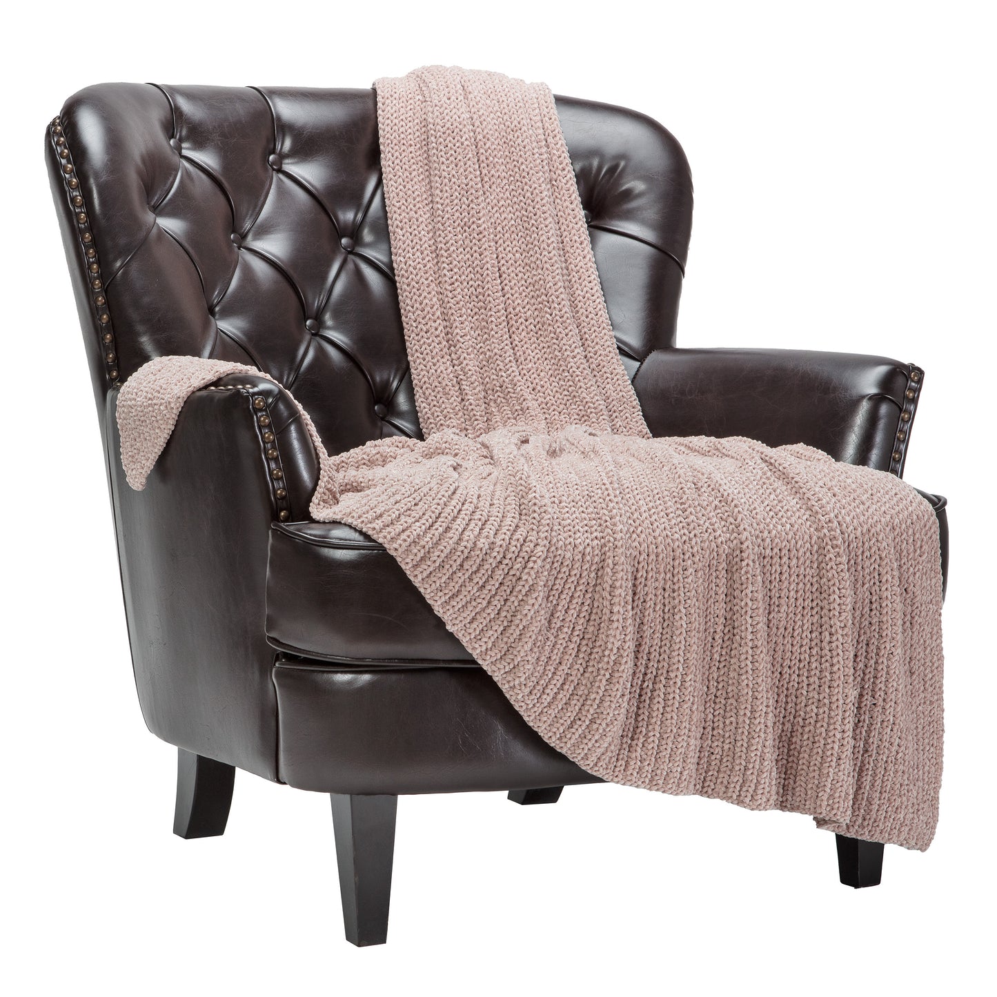 Chanasya Chenille Knit Super Soft Velvety Texture Throw Blanket - Cozy Classy Elegant Decorative with Subtle Shimmer for Sofa Chair Couch Bed Living Bed Room Rose Pink Blanket - (50x65 Inches) Blush