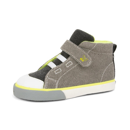 See Kai Run - Belmont Recycled High Top Sneakers for Little Kids, Gray/Lime, Toddler 5