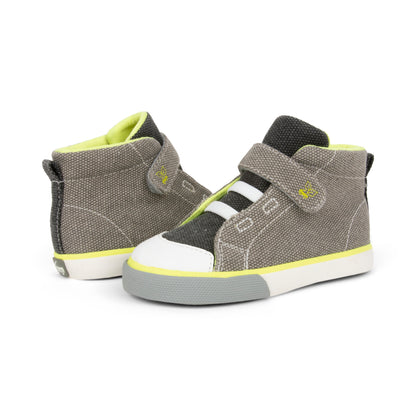 See Kai Run - Belmont Recycled High Top Sneakers for Little Kids, Gray/Lime, Toddler 4