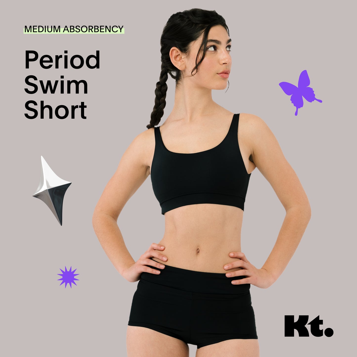 Kt Teen by Knix Period Swim Short - Period Swimwear for Teens - Swim Shorts - Black, M (1 Pack)