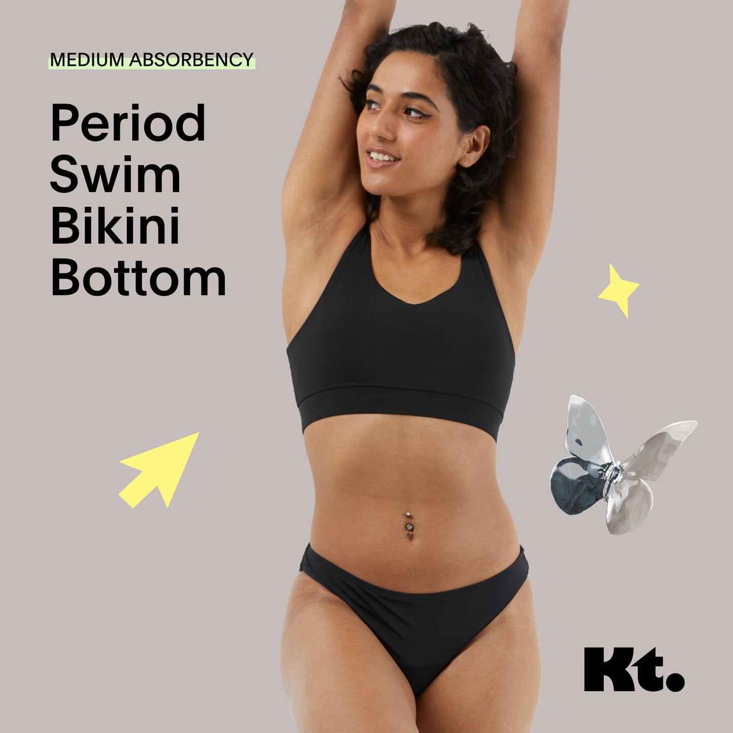 Kt Teen by Knix Period Swim Bikini Bottom - Period Swimwear for Teens - Black Bikini Bottoms - Black, L (1 Pack)