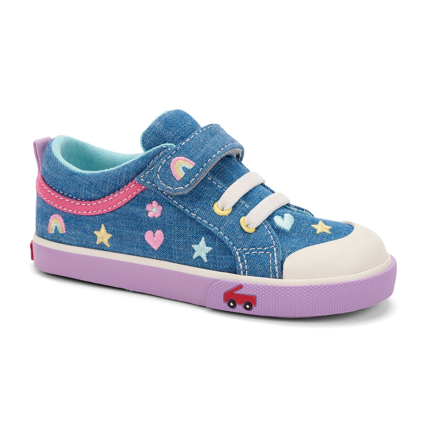 See Kai Run - Kristin Sneaker for Toddlers, Chambray/Happy, 4