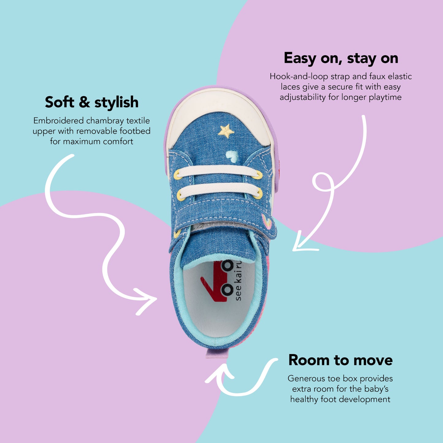 See Kai Run - Kristin Sneaker for Little Kids, Chambray/Happy, Little Kid 1Y
