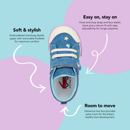 See Kai Run - Kristin Sneaker for Toddlers, Chambray/Happy, 8