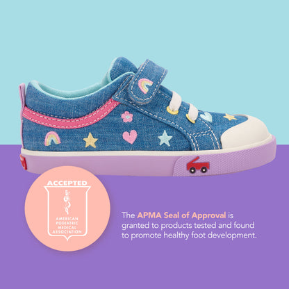 See Kai Run - Kristin Sneaker for Toddlers, Chambray/Happy, 6