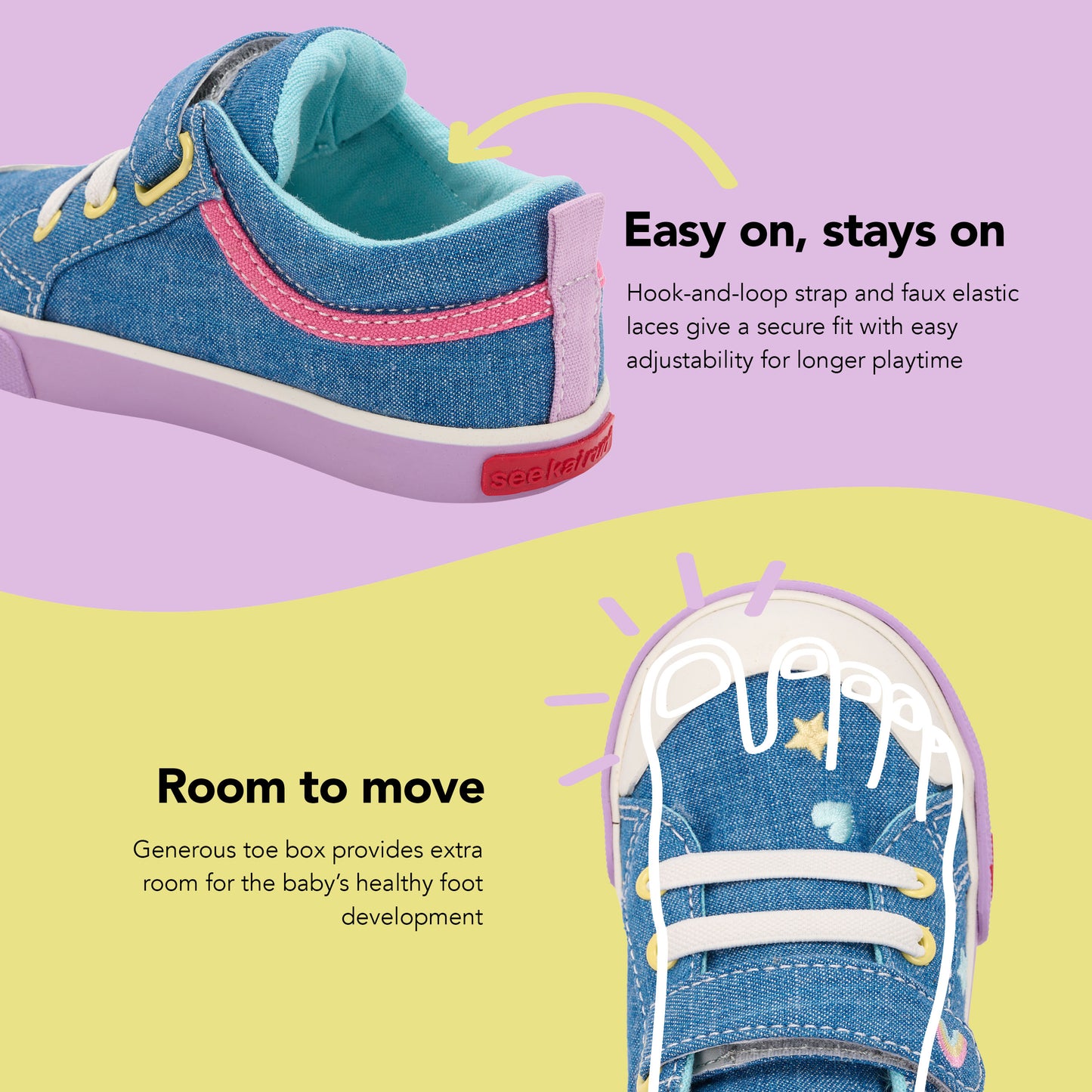 See Kai Run - Kristin Sneaker for Toddlers, Chambray/Happy, 4