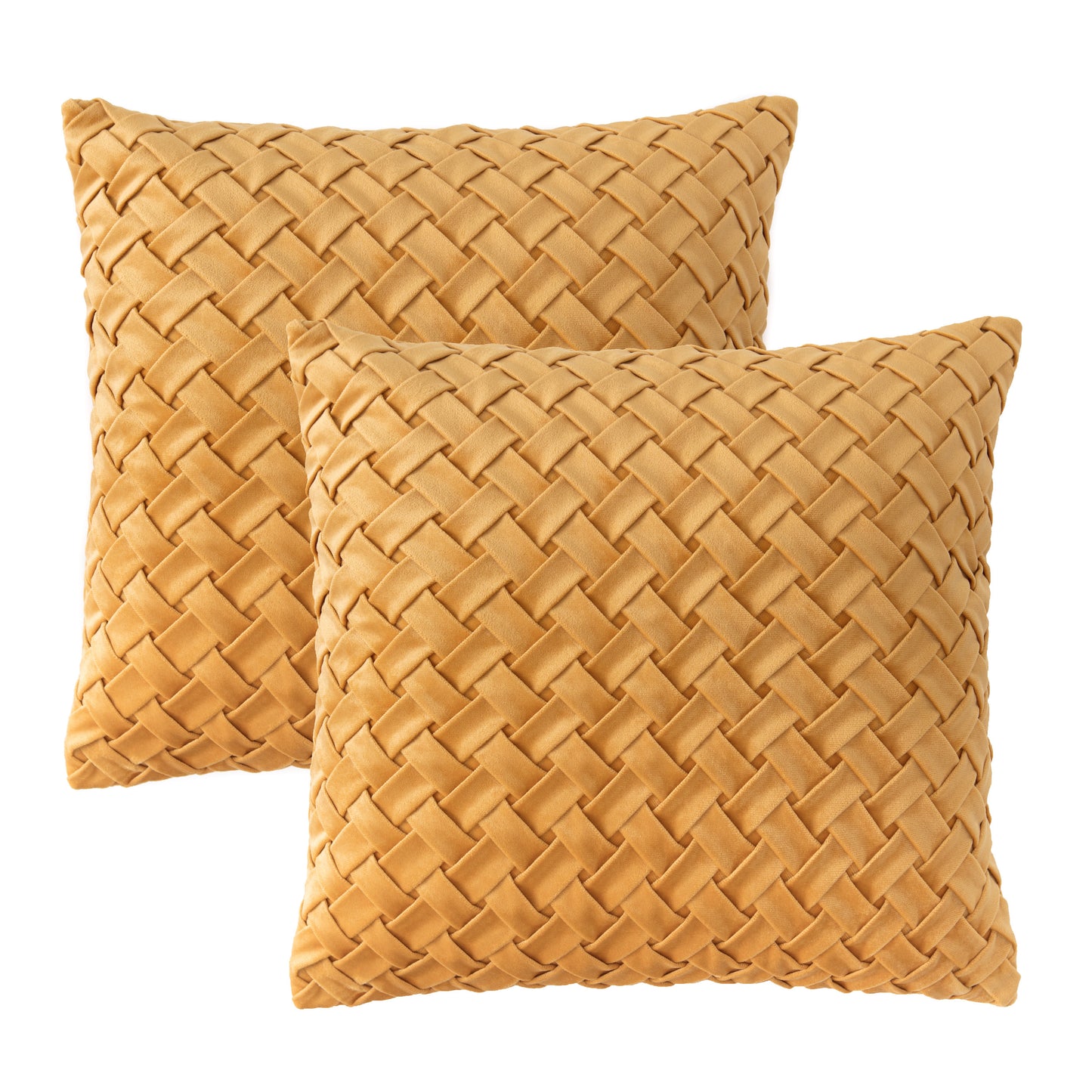 Chanasya Lattice Textured Velvet Throw Pillow Cover - Bright and Colorful Super Soft Modern Decorative Home Decor for Sofa, Chair, and Bed (18x18 Inches) Golden 2 Piece Set