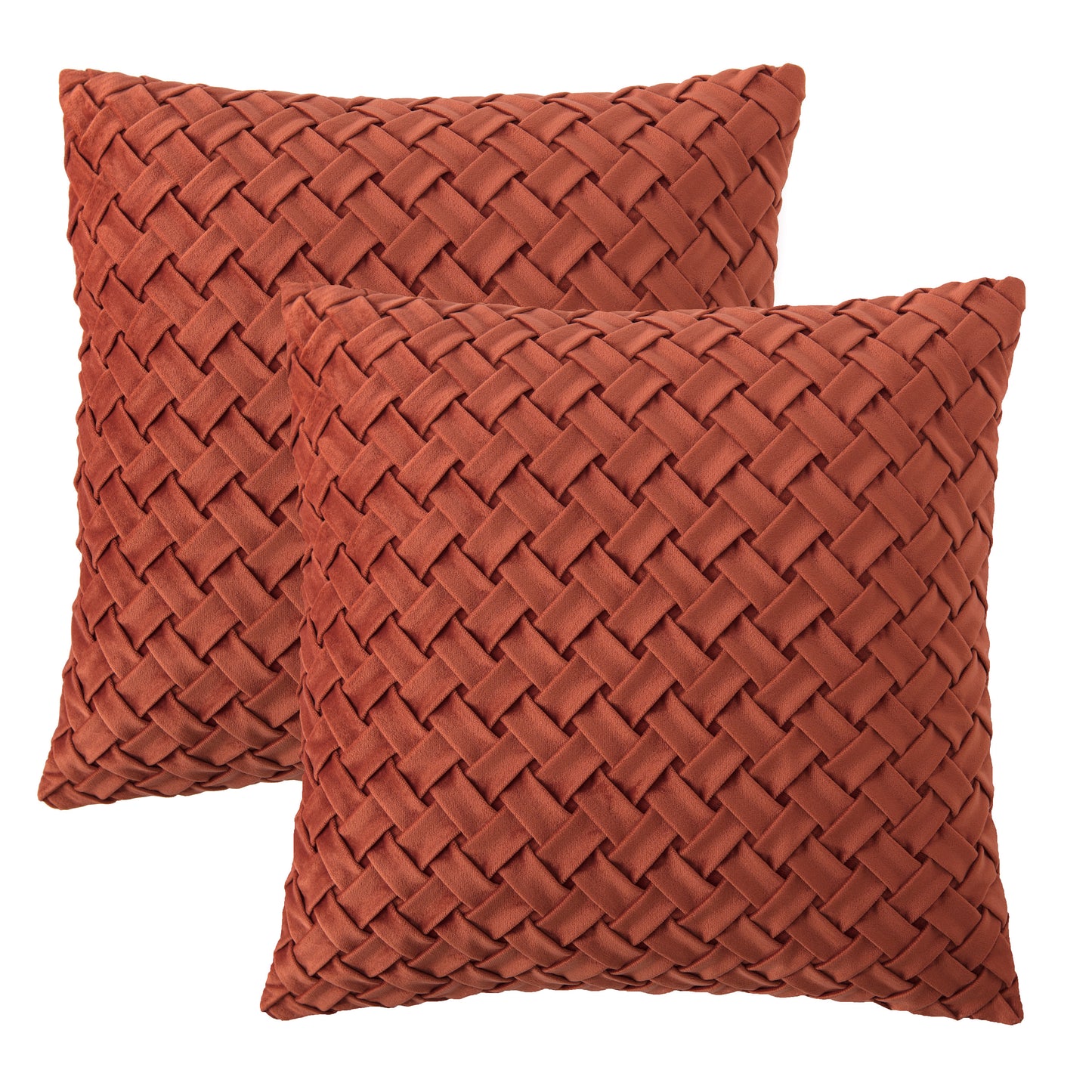 Chanasya Lattice Textured Velvet Throw Pillow Cover - Bright and Colorful Super Soft Modern Decorative Home Decor for Sofa, Chair, and Bed (18x18 Inches) Rust 2 Piece Set