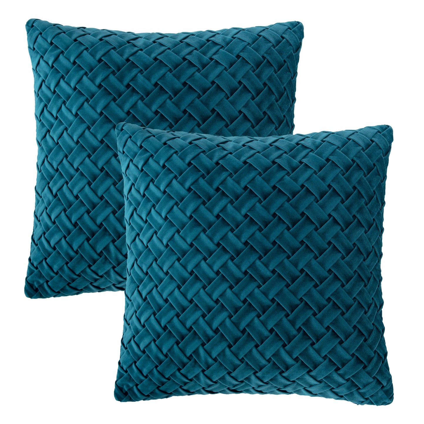 Chanasya Lattice Textured Velvet Throw Pillow Cover - Bright and Colorful Super Soft Modern Decorative Home Decor for Sofa, Chair, and Bed (18x18 Inches) Teal 2 Piece Set