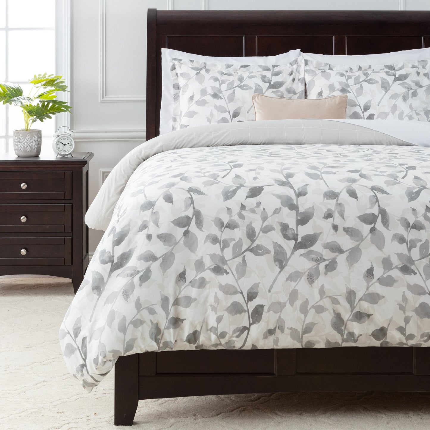 Chanasya Duvet Cover Twin Set Ultra Soft Layered Leaf Print 2-Piece Reversible Bedding - Brushed Microfiber Comforter Cover - Zipper Closure (1 Duvet Cover & 1 Pillow Sham) Gray Creme - Twin