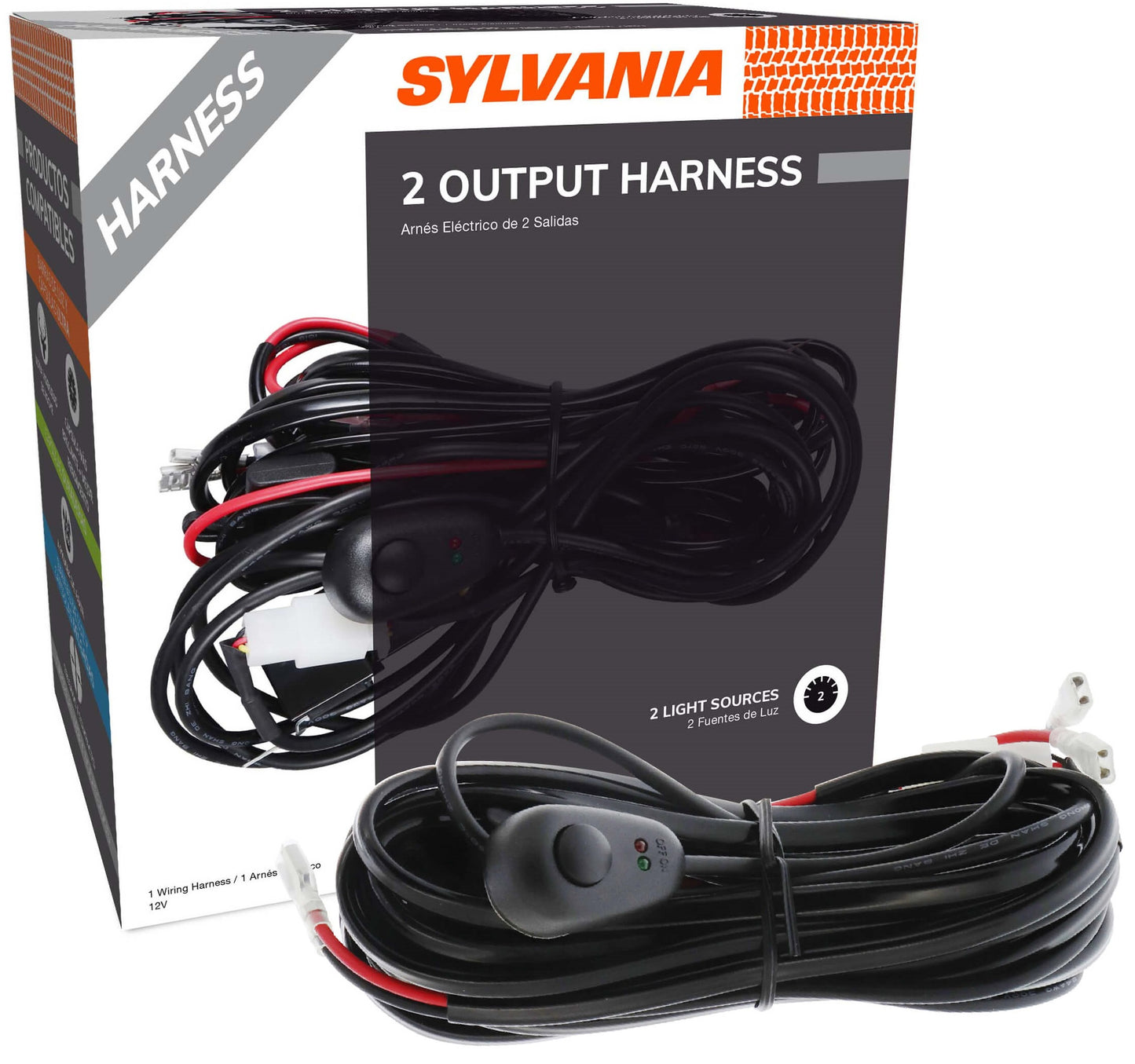 SYLVANIA Two Light Output LED Wiring Harness - 12V On Off Switch Power Relay, Blade Fuse, Power Two Light Sources, Off Road Lights, LED Work Light, for Truck, Boat, ATV, UTV, SUV, 4x4 (1 PC)