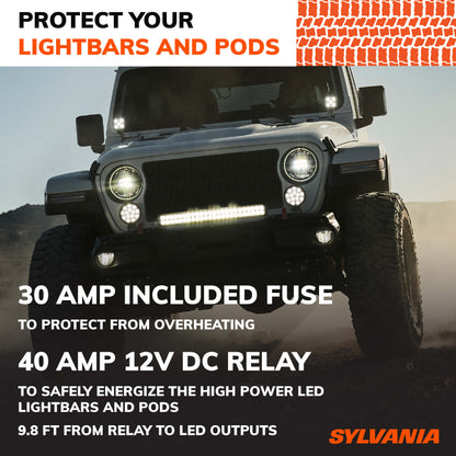 SYLVANIA Two Light Output LED Wiring Harness - 12V On Off Switch Power Relay, Blade Fuse, Power Two Light Sources, Off Road Lights, LED Work Light, for Truck, Boat, ATV, UTV, SUV, 4x4 (1 PC)