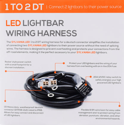 SYLVANIA - LED Light Bar Wiring Harness Kit - Weatherproof Deutsch Connectors, 12V On Off Switch Power Relay Blade Fuse Off Road Lights LED Work Light, Spot Flood Combo, 2 Lightbars (1PC)