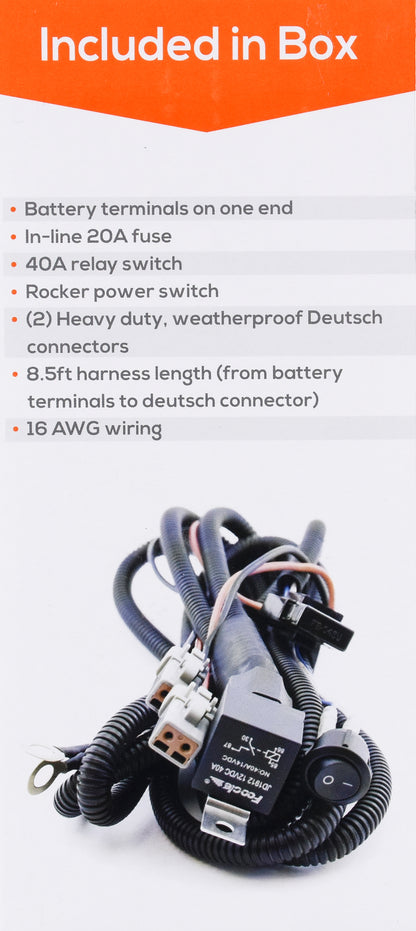 SYLVANIA - LED Light Bar Wiring Harness Kit - Weatherproof Deutsch Connectors, 12V On Off Switch Power Relay Blade Fuse Off Road Lights LED Work Light, Spot Flood Combo, 2 Lightbars (1PC)