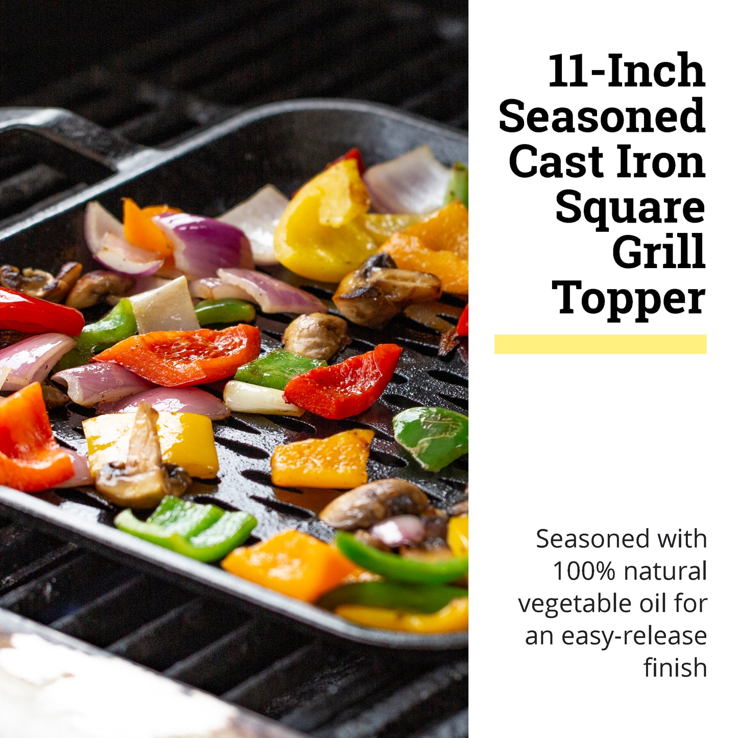 Lodge Chef Collection 11 Inch Cast Iron Chef Style Grill Topper. Seasoned and Ready to Infuse Food with Flavor on The Grill or Campfire. Made from Quality Materials to Last a Lifetime