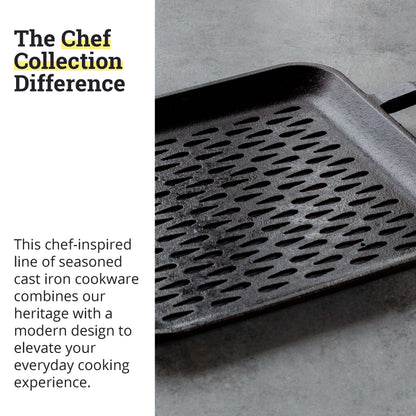 Lodge Chef Collection 11 Inch Cast Iron Chef Style Grill Topper. Seasoned and Ready to Infuse Food with Flavor on The Grill or Campfire. Made from Quality Materials to Last a Lifetime