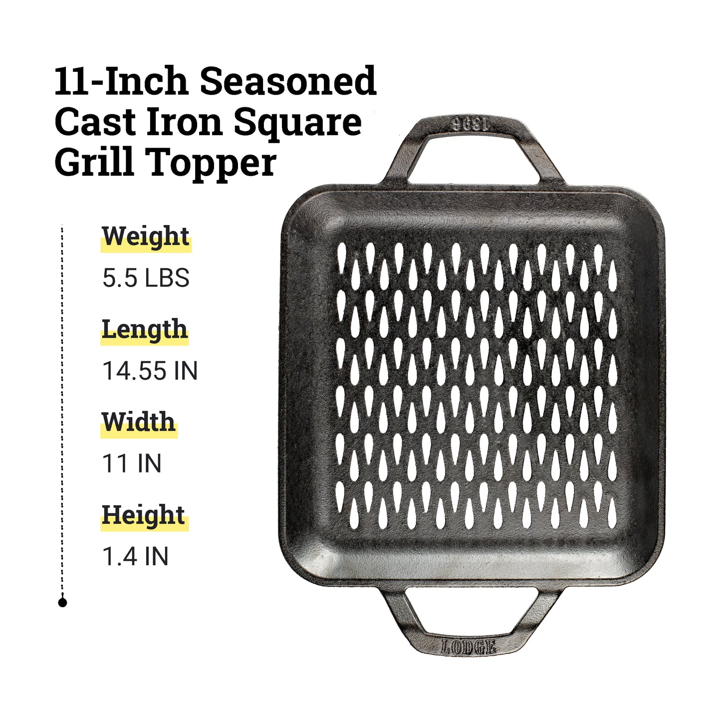 Lodge Chef Collection 11 Inch Cast Iron Chef Style Grill Topper. Seasoned and Ready to Infuse Food with Flavor on The Grill or Campfire. Made from Quality Materials to Last a Lifetime