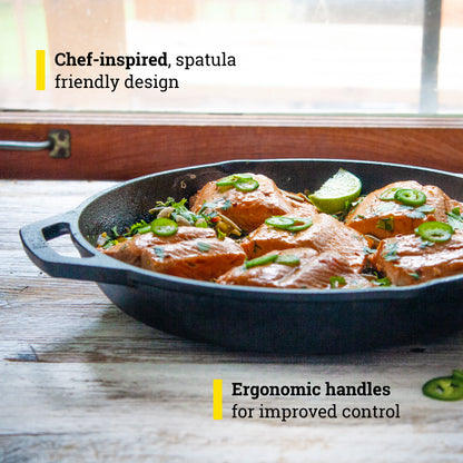 Lodge Chef Collection 12 In Cast Iron Everyday Chef Pan with Tempered Glass Lid. A Kitchen Staple Seasoned for Saut√©ing, Stir Frying, Broiling, Grilling. Made from Quality Materials to Last a Lifetime