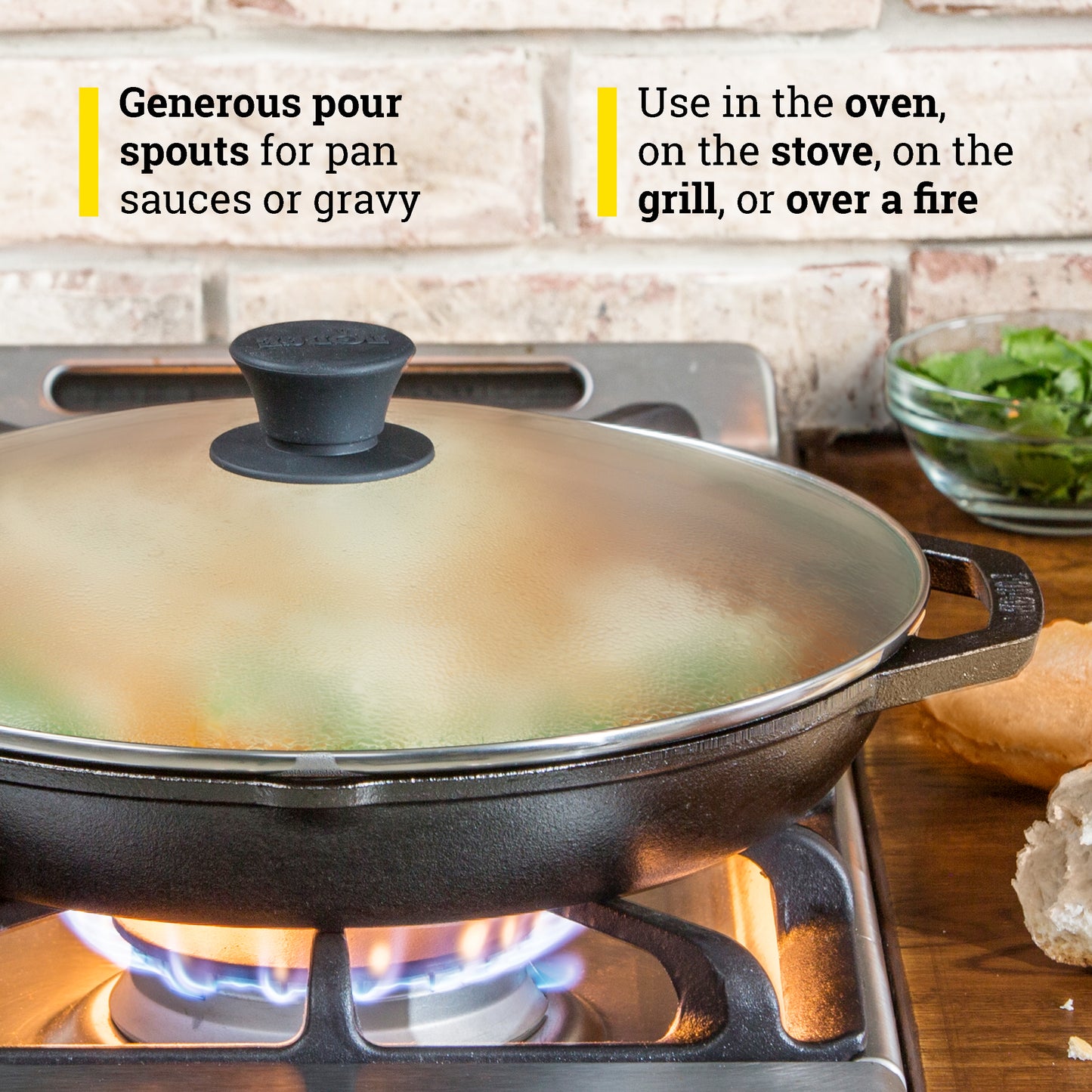 Lodge Chef Collection 12 In Cast Iron Everyday Chef Pan with Tempered Glass Lid. A Kitchen Staple Seasoned for Saut√©ing, Stir Frying, Broiling, Grilling. Made from Quality Materials to Last a Lifetime
