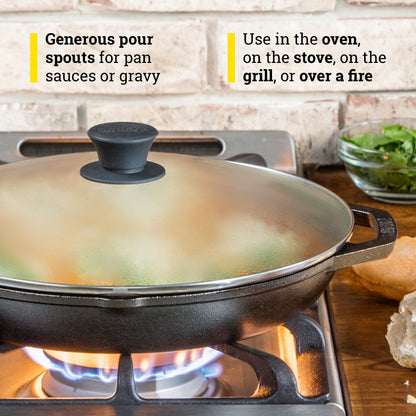 Lodge Chef Collection 12 In Cast Iron Everyday Chef Pan with Tempered Glass Lid. A Kitchen Staple Seasoned for Saut√©ing, Stir Frying, Broiling, Grilling. Made from Quality Materials to Last a Lifetime