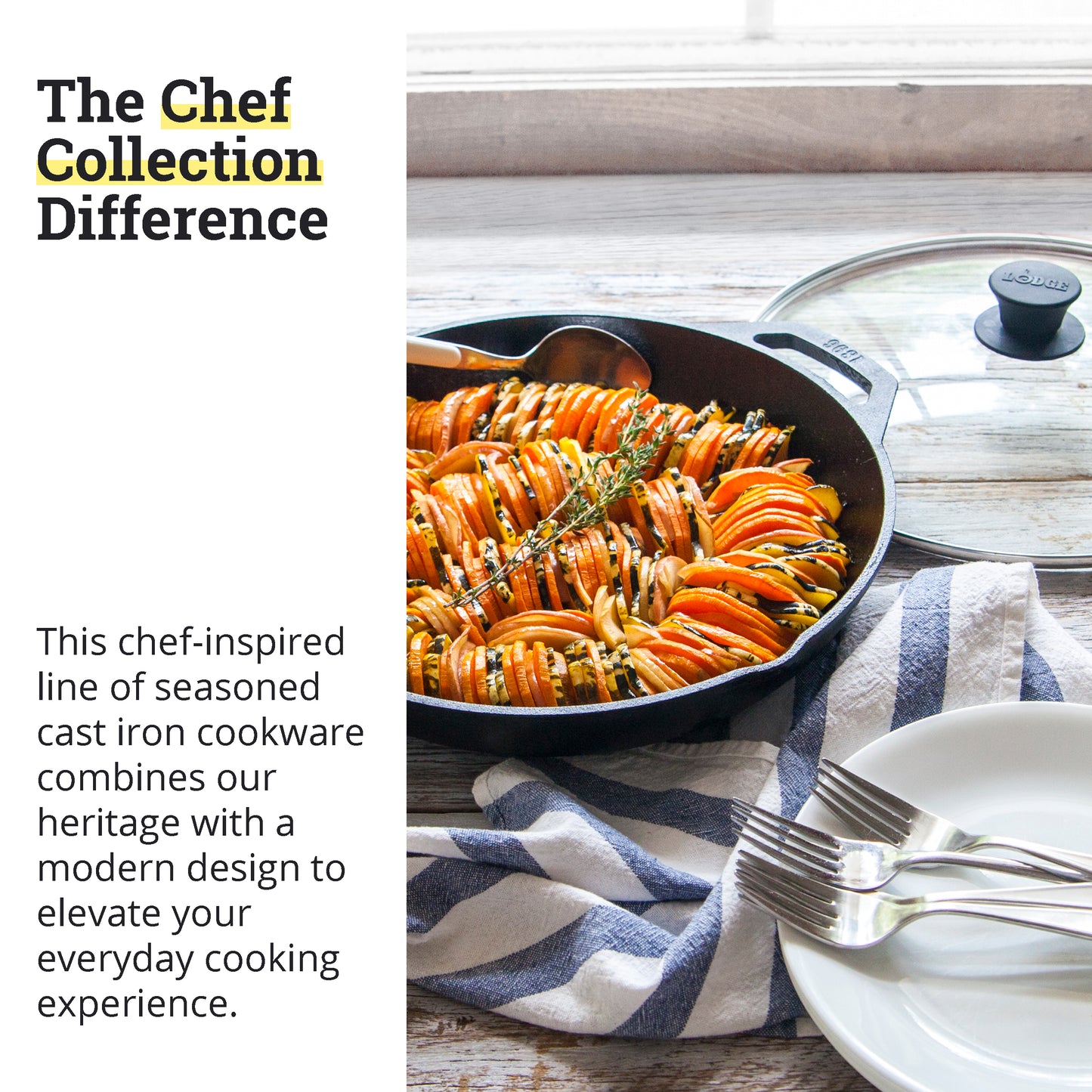 Lodge Chef Collection 12 In Cast Iron Everyday Chef Pan with Tempered Glass Lid. A Kitchen Staple Seasoned for Saut√©ing, Stir Frying, Broiling, Grilling. Made from Quality Materials to Last a Lifetime