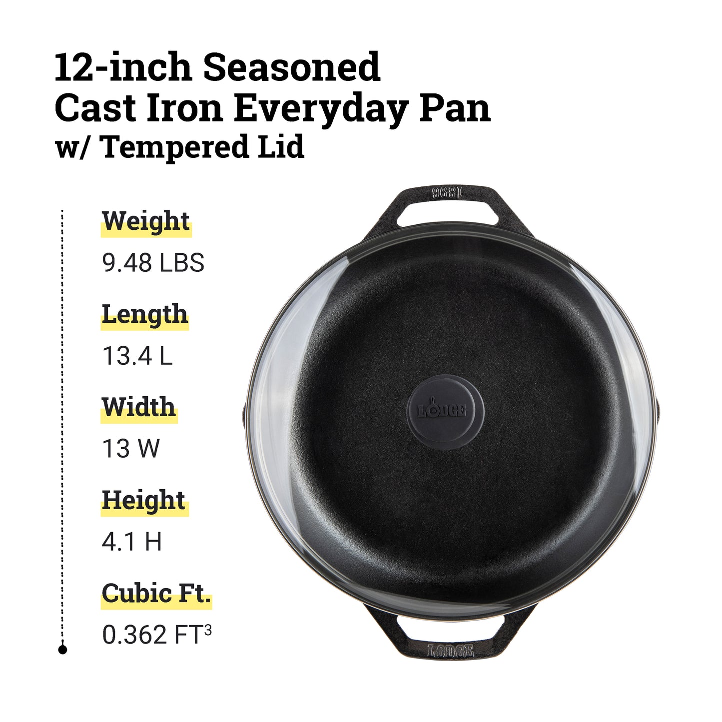 Lodge Chef Collection 12 In Cast Iron Everyday Chef Pan with Tempered Glass Lid. A Kitchen Staple Seasoned for Saut√©ing, Stir Frying, Broiling, Grilling. Made from Quality Materials to Last a Lifetime
