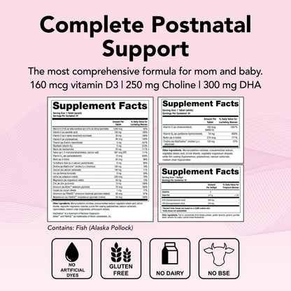 Theralogix TheraNatal Lactation Complete Postnatal Vitamin Supplement - 13-Week Supply - Breastfeeding Supplement for Women - NSF Certified - 182 Tablets & 91 Softgels