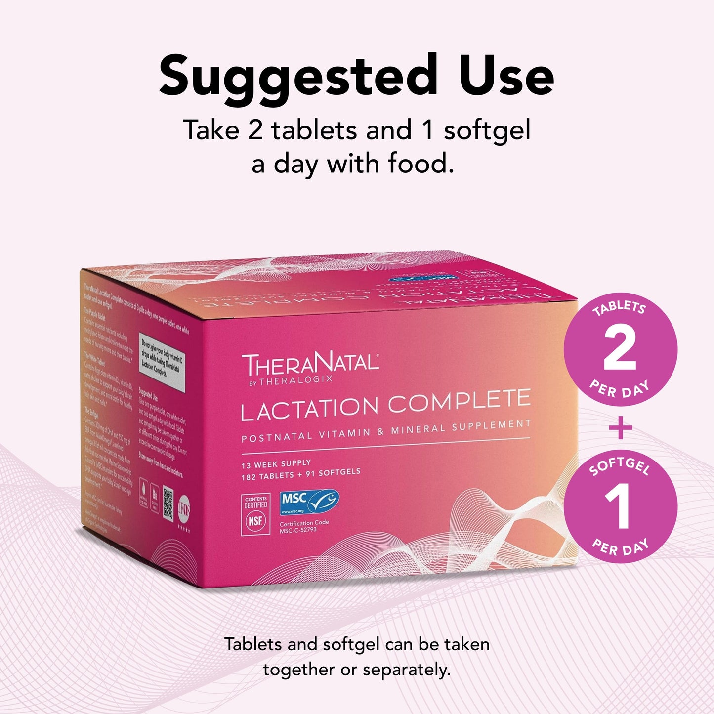 Theralogix TheraNatal Lactation Complete Postnatal Vitamin Supplement - 13-Week Supply - Breastfeeding Supplement for Women - NSF Certified - 182 Tablets & 91 Softgels