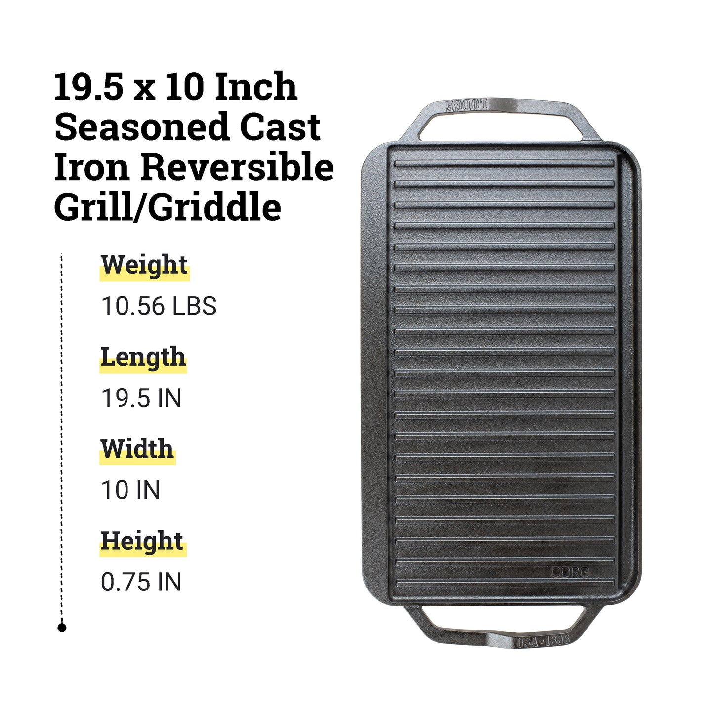 Lodge LCDRG 19.5 x 10 inch Cast Iron Reversible Grill/Griddle