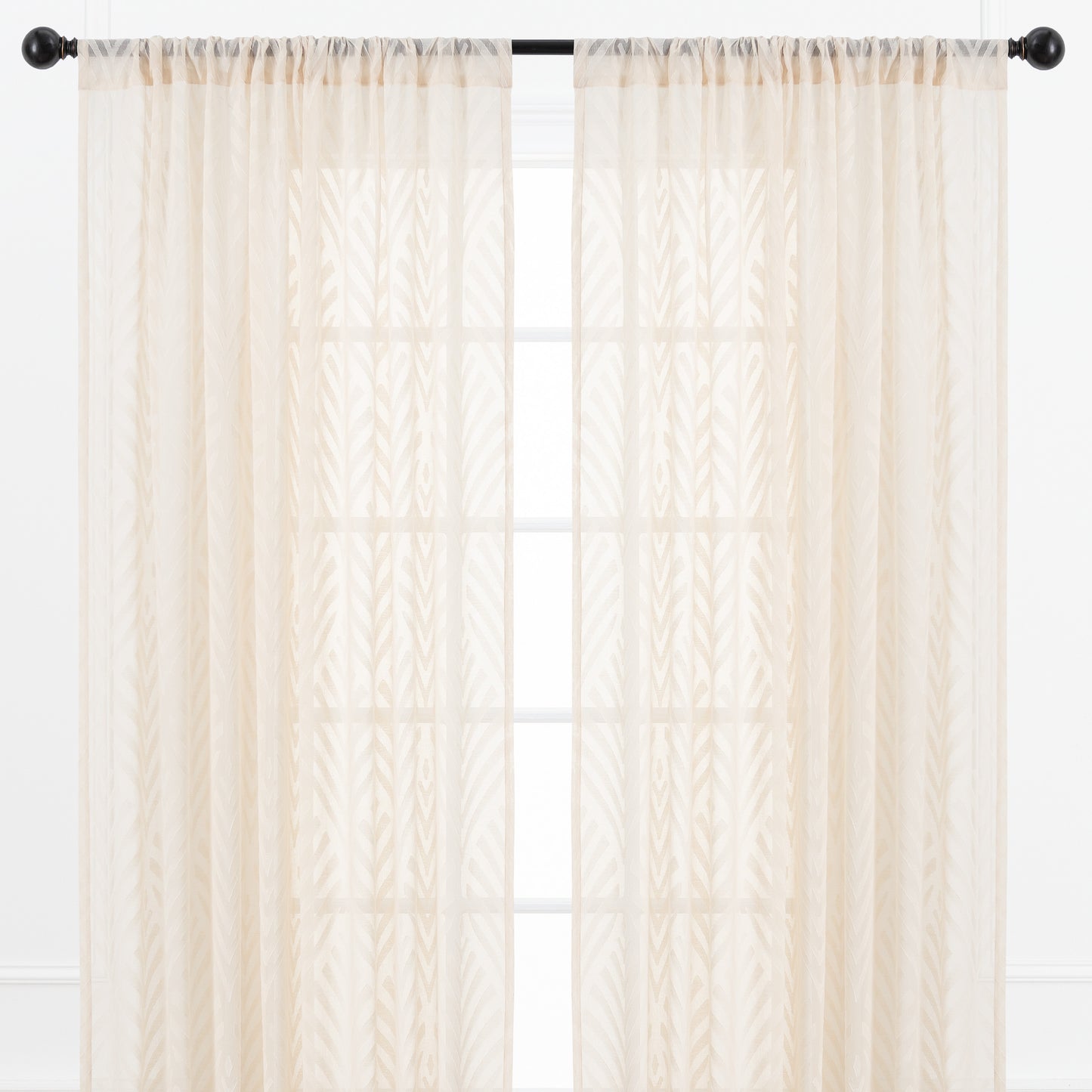 Chanasya Beige Sheer Curtains - Leaf Textured Voile Curtain for Living Room Bedroom Kitchen Windows - Light Filtering Botanical Decor Window Drapes with Rod Pocket - 63 Inches Long - 2 Panel Set