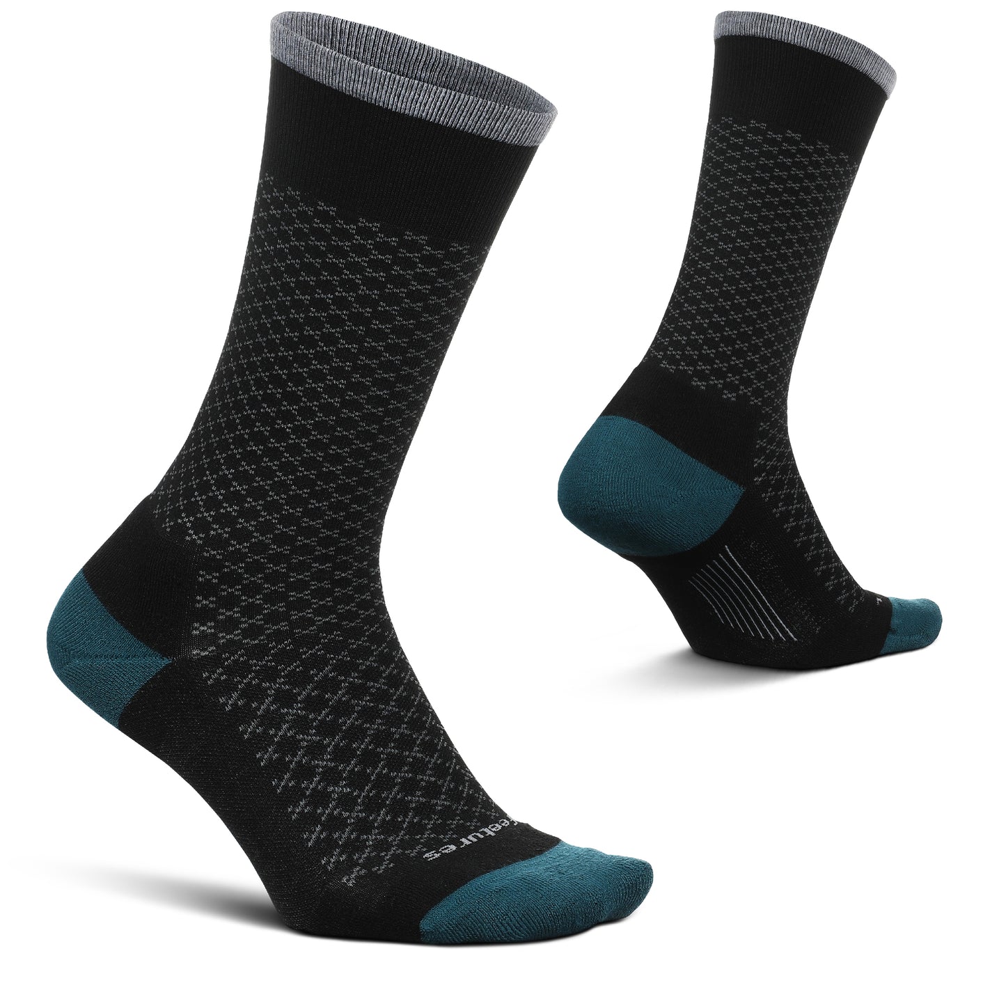 Feetures Mens Mod Jacquard Cushion Crew Sock (Medium, Black)