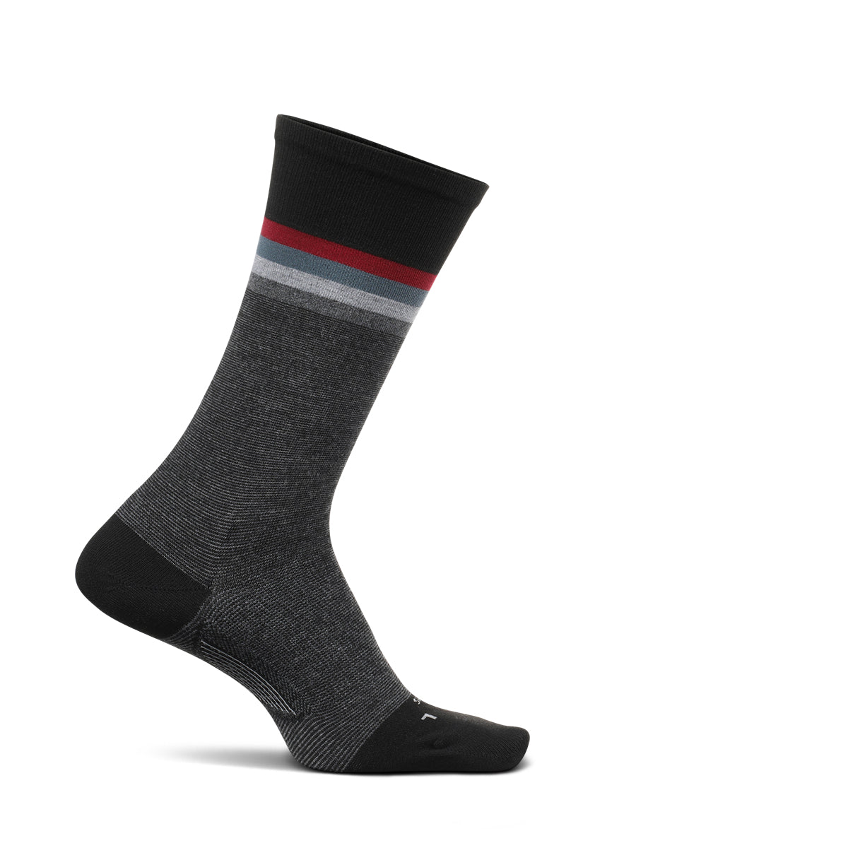 Feetures Mens Tailored Stripe Cushion Crew Sock (Medium, Black)