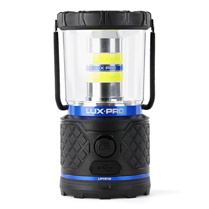 LUXPRO Rechargeable Dual-Power 1100 Lumen LED Lantern for Up to 150 Hours of Use - Camping Lantern with Built-In Power Bank - Dimmable LED Light with IPX4 Water-Resistant Rating