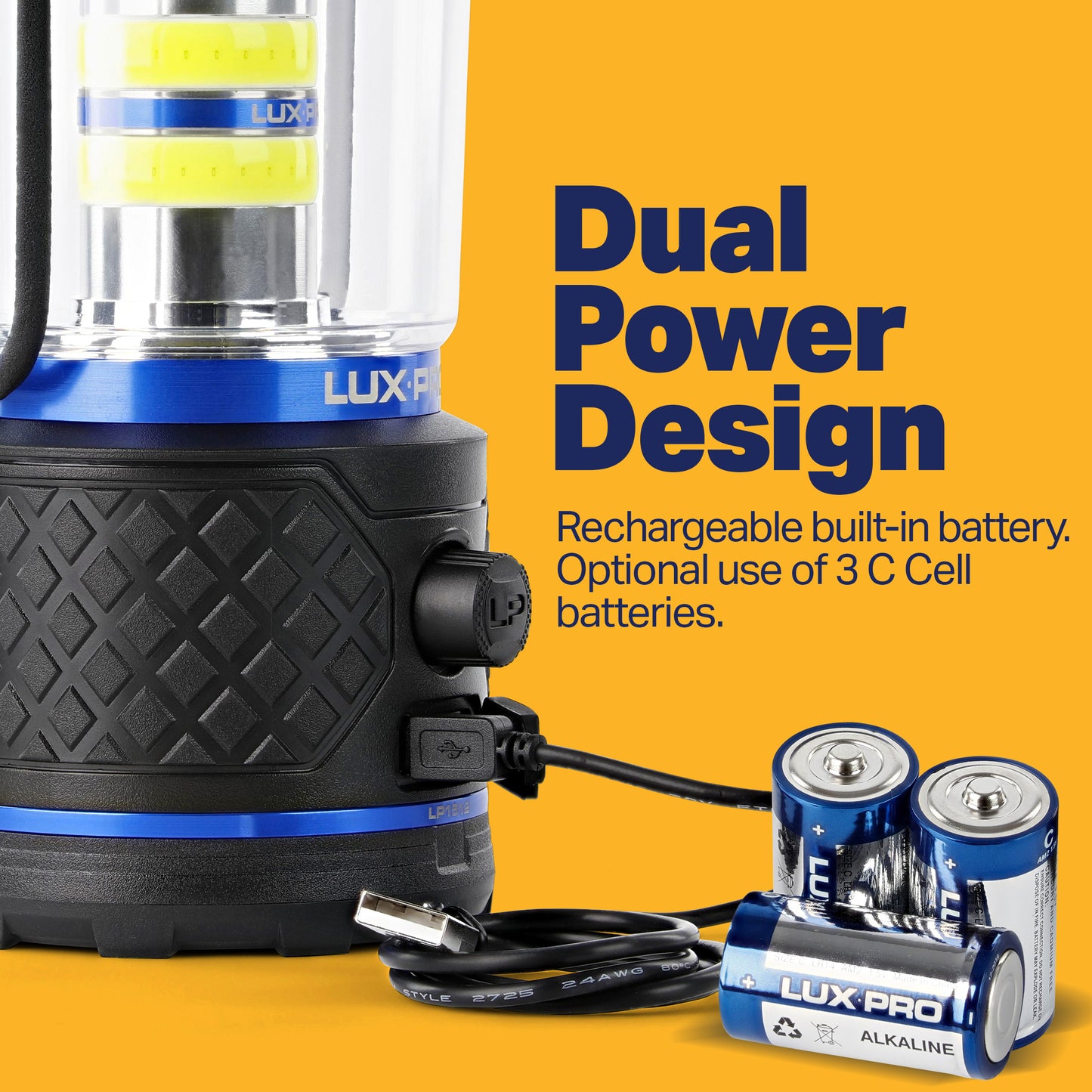 LUXPRO Rechargeable Dual-Power 1100 Lumen LED Lantern for Up to 150 Hours of Use - Camping Lantern with Built-In Power Bank - Dimmable LED Light with IPX4 Water-Resistant Rating