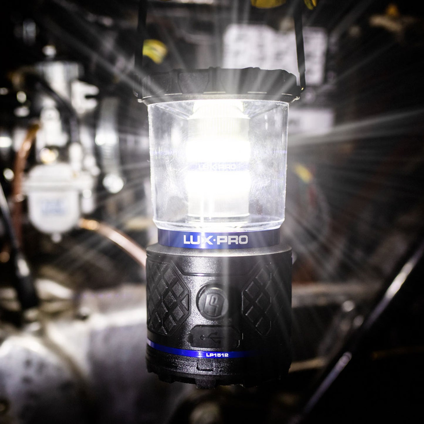 LUXPRO Rechargeable Dual-Power 1100 Lumen LED Lantern for Up to 150 Hours of Use - Camping Lantern with Built-In Power Bank - Dimmable LED Light with IPX4 Water-Resistant Rating