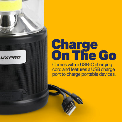 LUXPRO Bright 572 Lumen Rechargeable Bluetooth Speaker Lantern with Device Charging Port