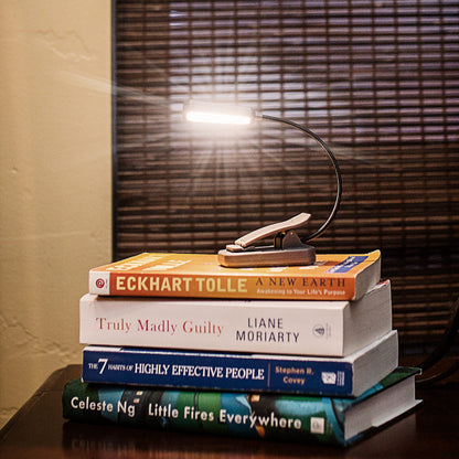 LUXPRO Bright 16 Lumen Rechargeable Reading LED Lamp - Portable Reading Light for 75 Hours of Use - Lightweight LED with Padded Book Clamp and Flexible Neck - Built-In Batteries