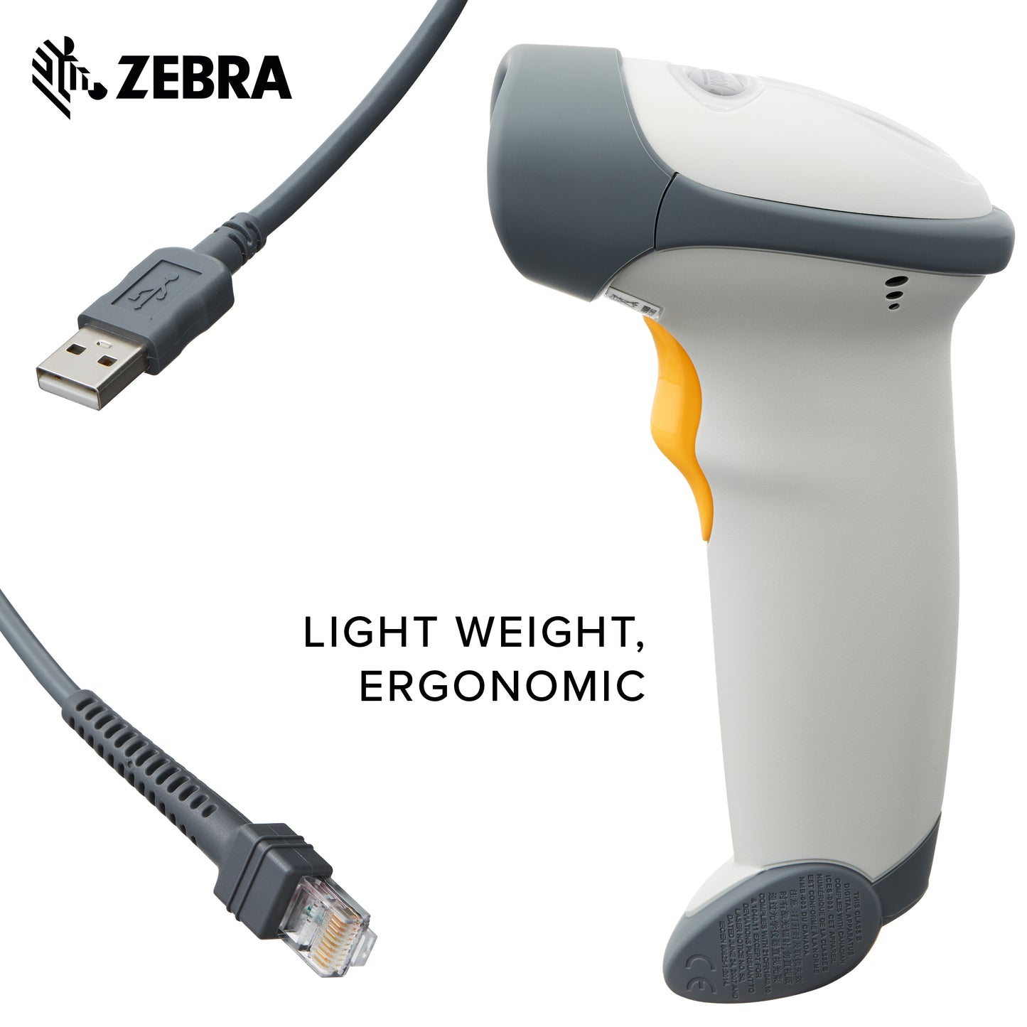 Zebra LS2208 Series Corded Handheld Standard Range Scanner Kit Scanner with Cable Cash Register White LS2208-7AZU0100ZNA
