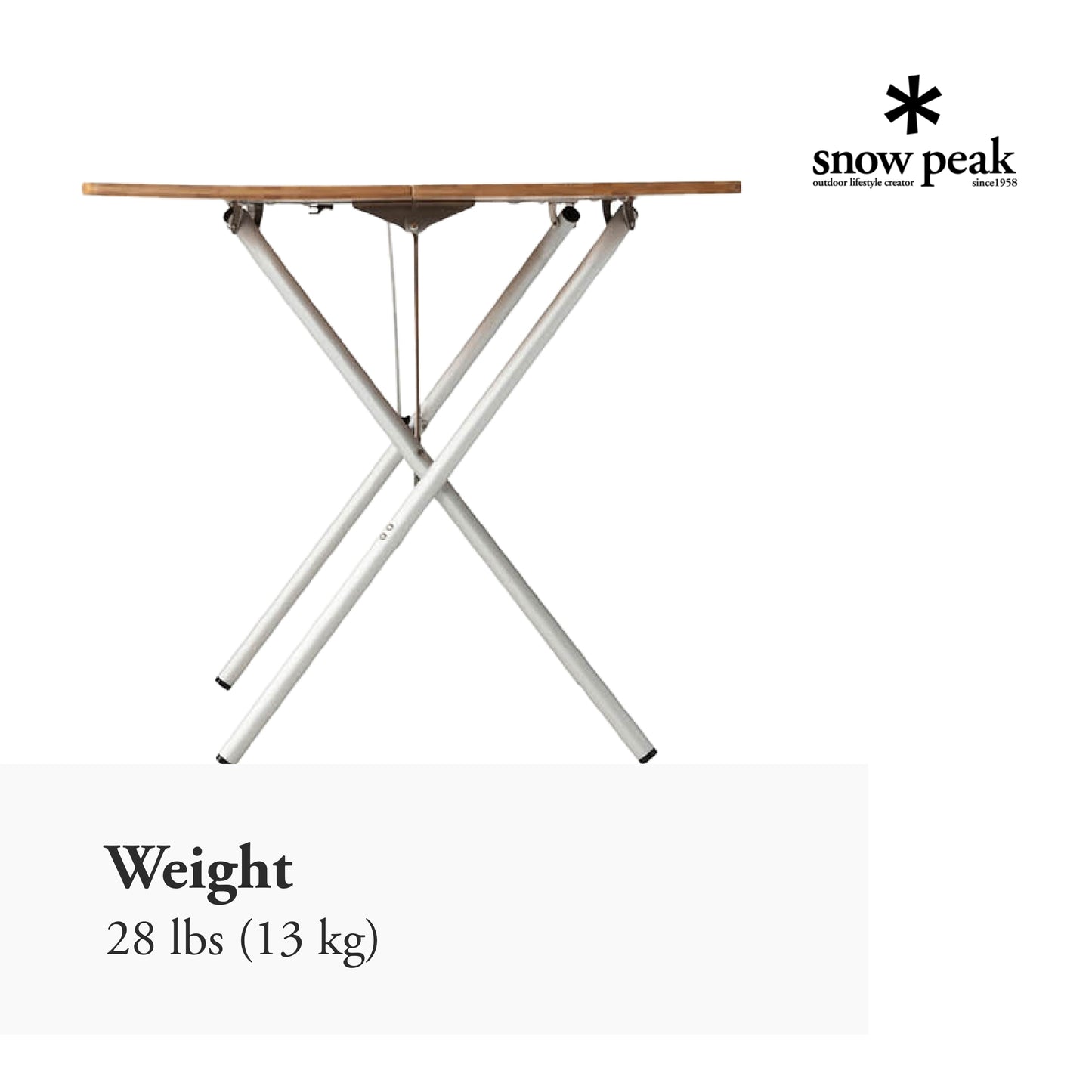 Snow Peak Renewed Single Action Table - Collapsible Bamboo Table Top & Aluminum Table Legs - 28 lbs