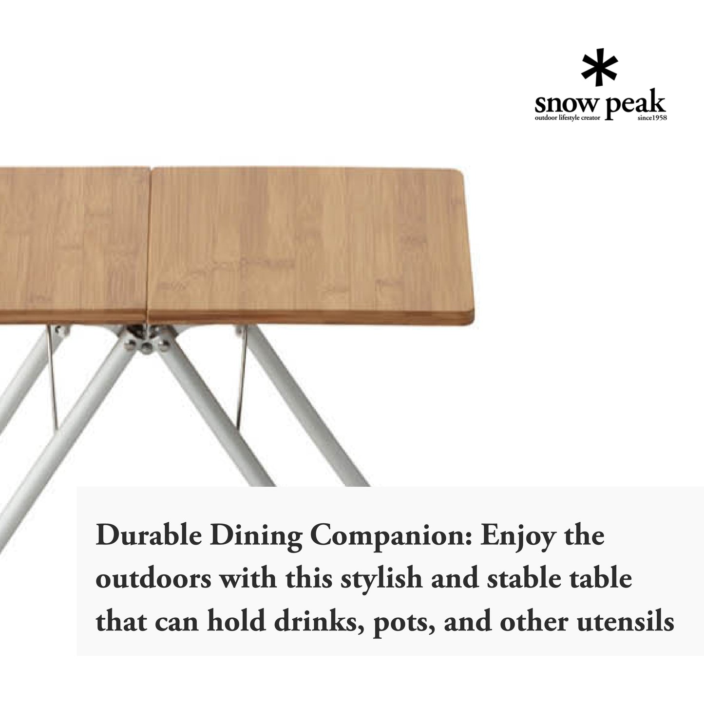 Snow Peak Renewed Bamboo My Table - Lightweight Table with Foldable Legs - Bamboo, Aluminum - 4 Ibs