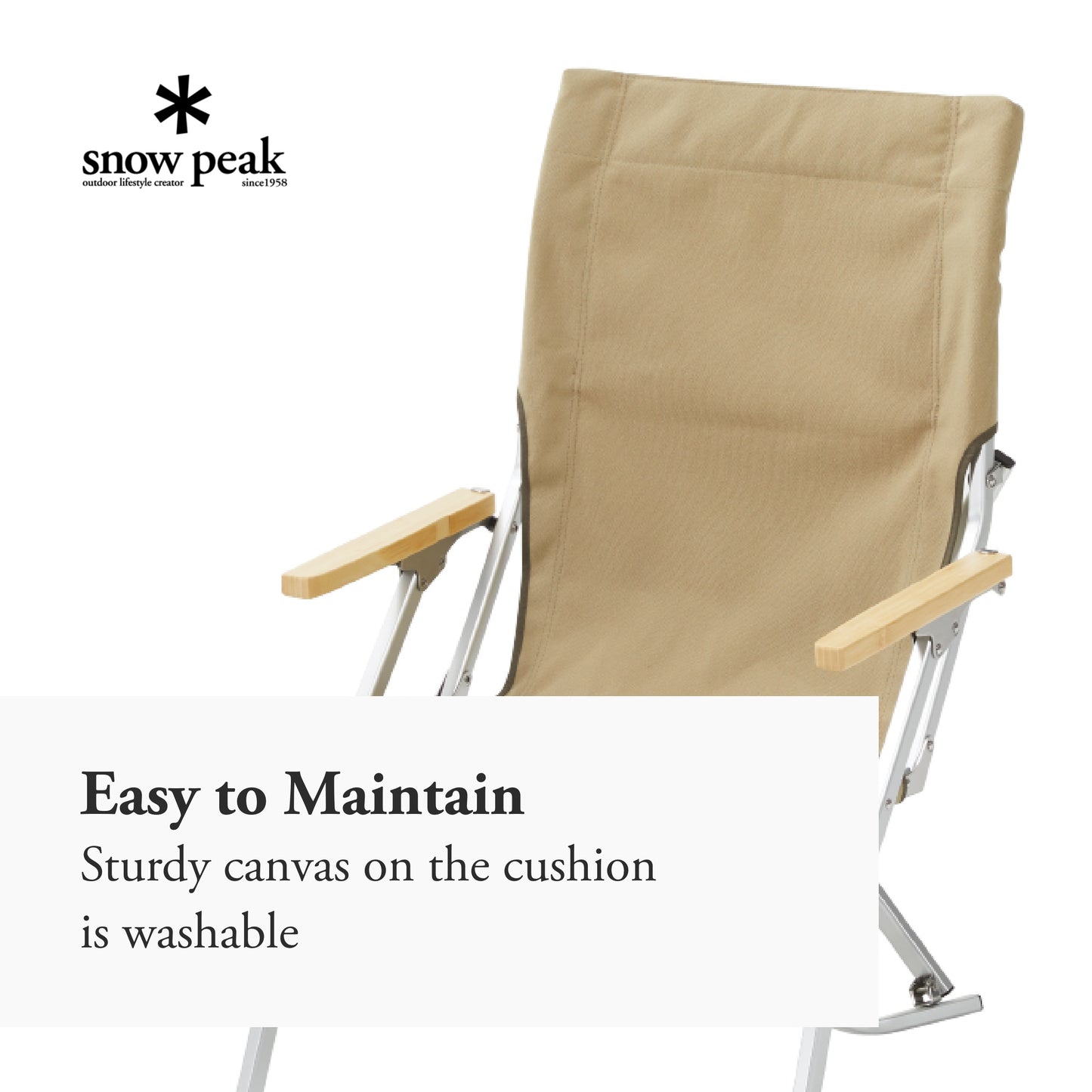 Snow Peak Low Beach Chair - Features a Wood Armrest and Back - 23 x 26 x 39 in