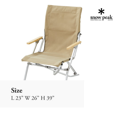 Snow Peak Low Beach Chair - Features a Wood Armrest and Back - 23 x 26 x 39 in
