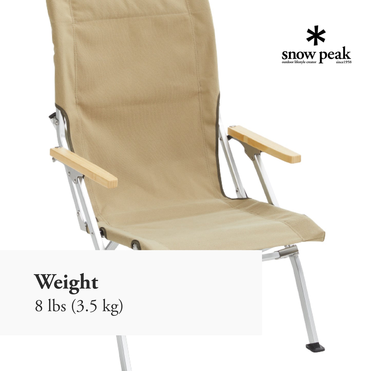 Snow Peak Low Beach Chair - Features a Wood Armrest and Back - 23 x 26 x 39 in