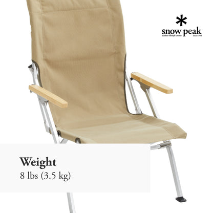 Snow Peak Low Beach Chair - Features a Wood Armrest and Back - 23 x 26 x 39 in