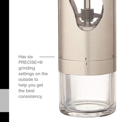 AdHoc 7" Manual Coffee Burr Grinder with Adjustable Coarsness Settings, Stainless Steel