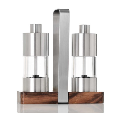 AdHoc Menage Classic Salt & Pepper Mill Gift Set with Acacia Wood Carrying Tray