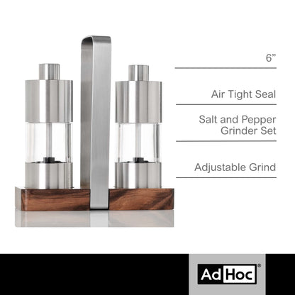 AdHoc Menage Classic Salt & Pepper Mill Gift Set with Acacia Wood Carrying Tray