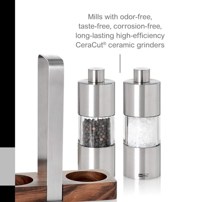 AdHoc Menage Classic Salt & Pepper Mill Gift Set with Acacia Wood Carrying Tray