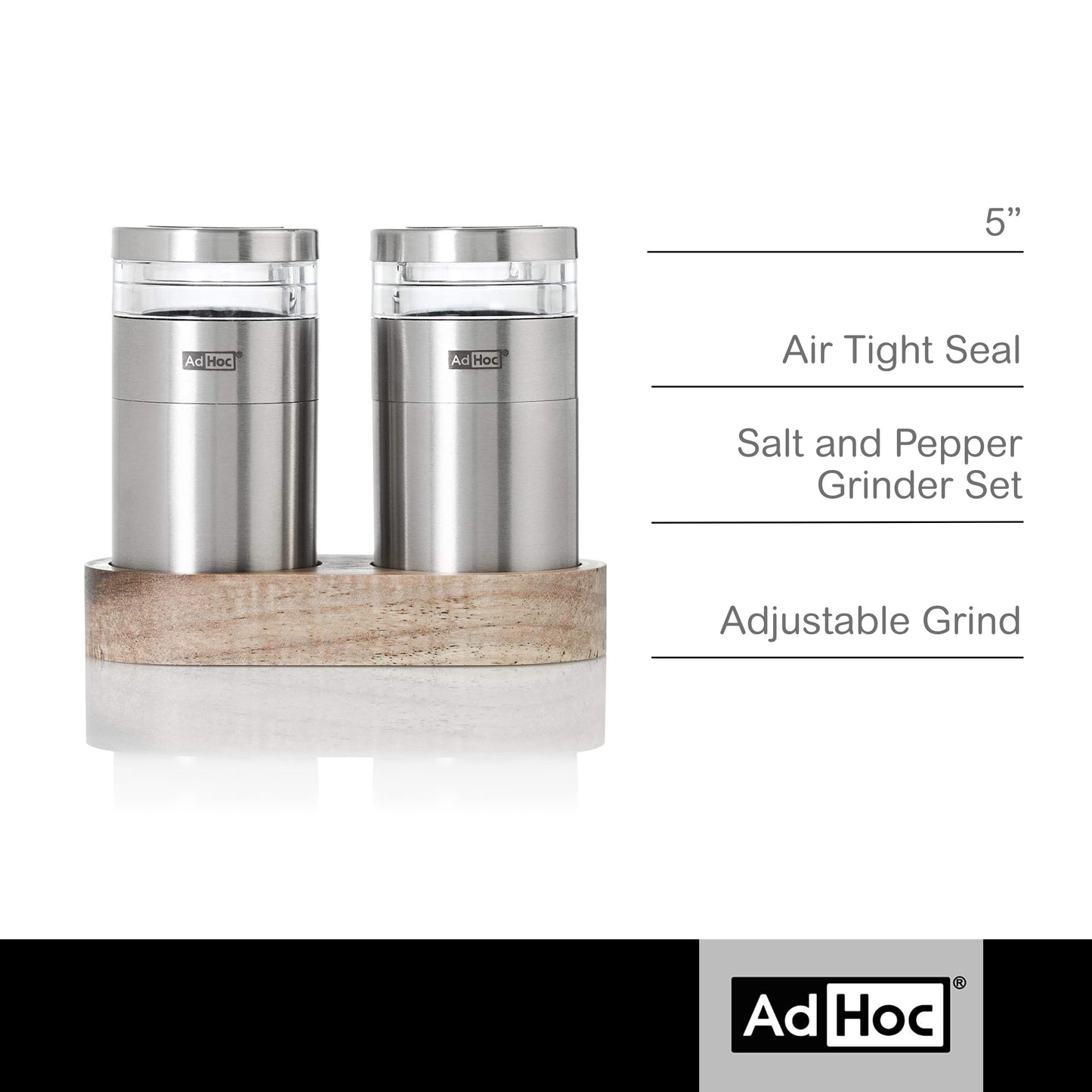 AdHoc Menage Molto Salt & Pepper Mill Set, Stainless Steel