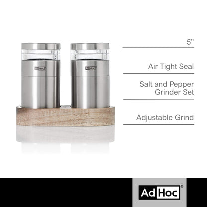 AdHoc Menage Molto Salt & Pepper Mill Set, Stainless Steel